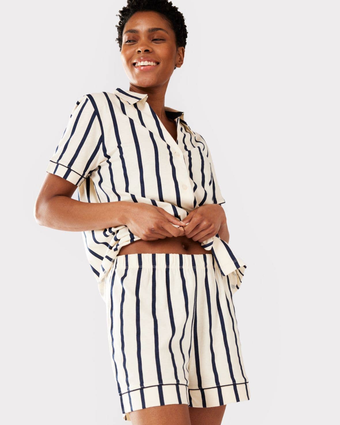 Chelsea Peers - Organic Cotton Navy & Cream Stripe Print