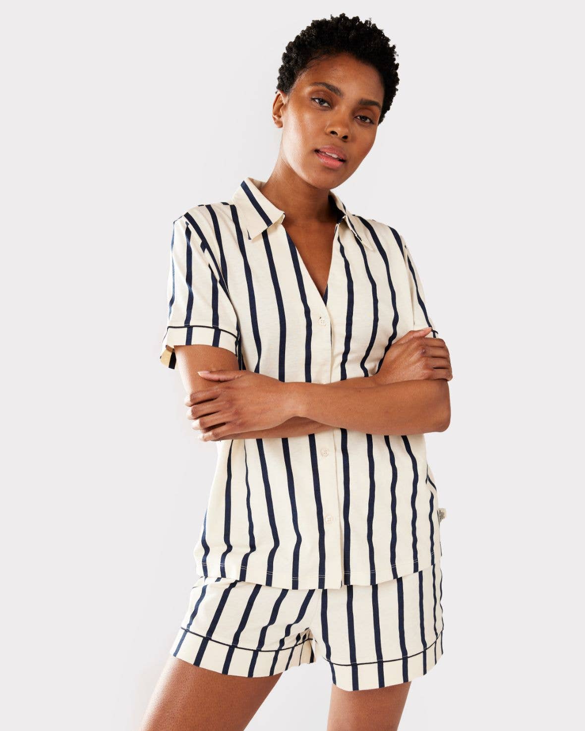 Chelsea Peers - Organic Cotton Navy & Cream Stripe Print