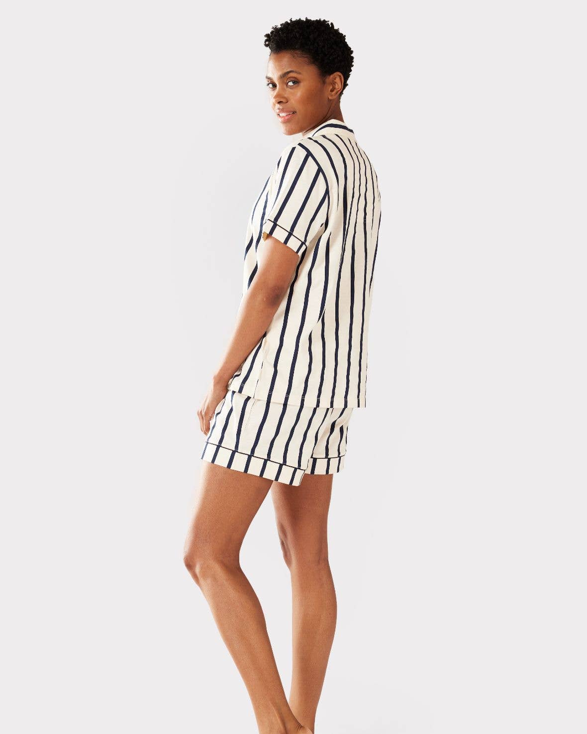 Chelsea Peers - Organic Cotton Navy & Cream Stripe Print