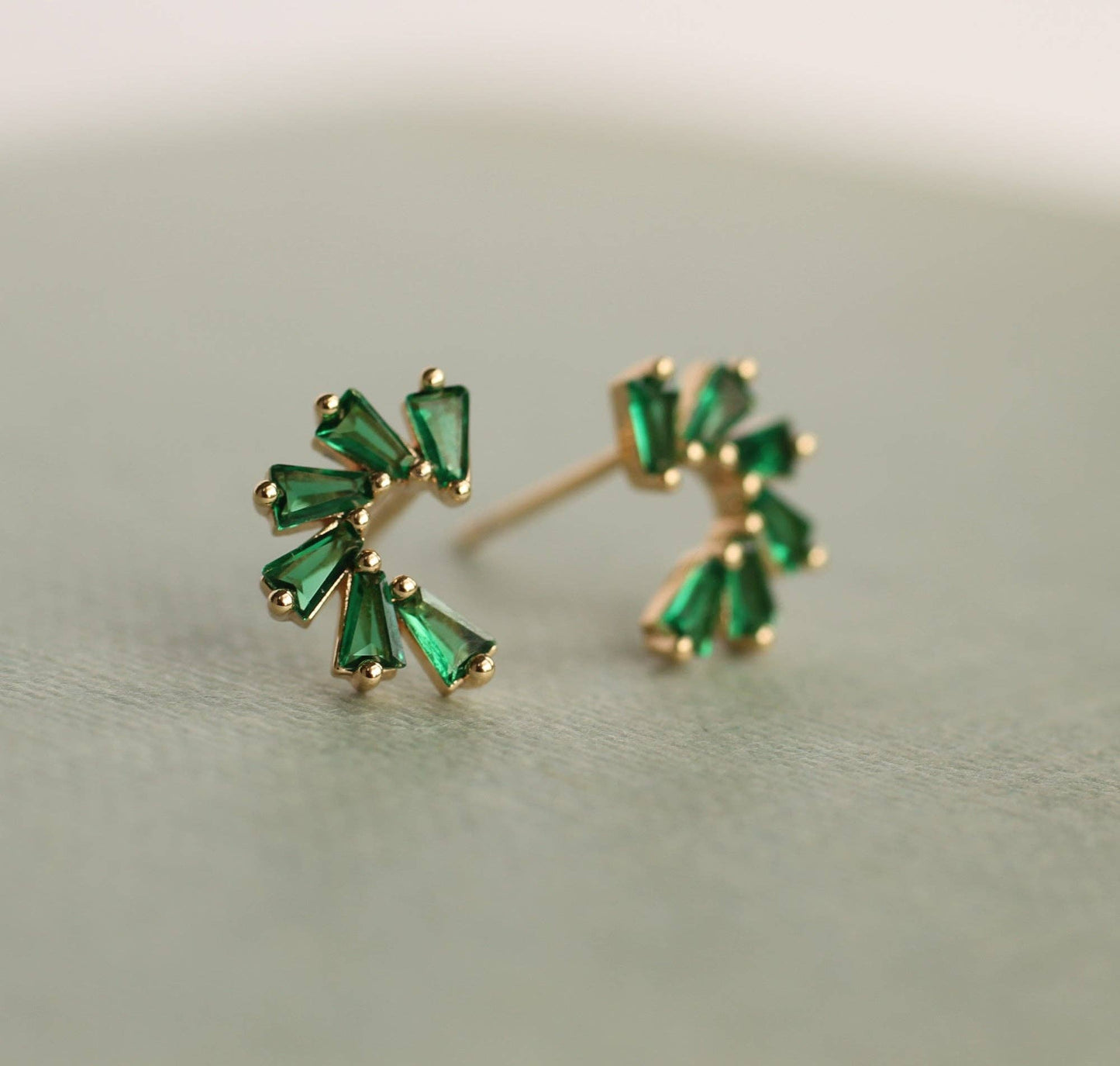 Emerald Pinwheel Stud Earrings