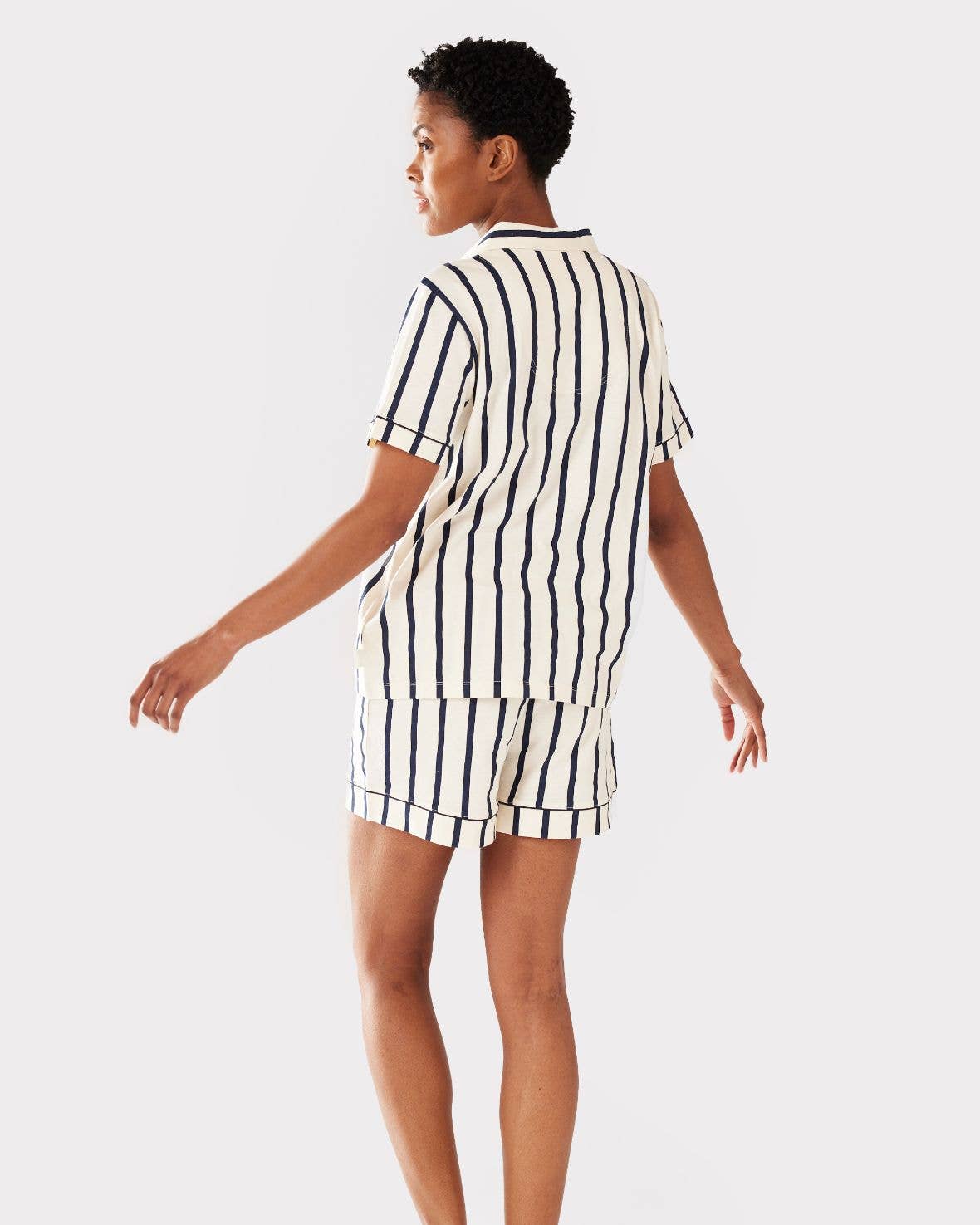 Chelsea Peers - Organic Cotton Navy & Cream Stripe Print