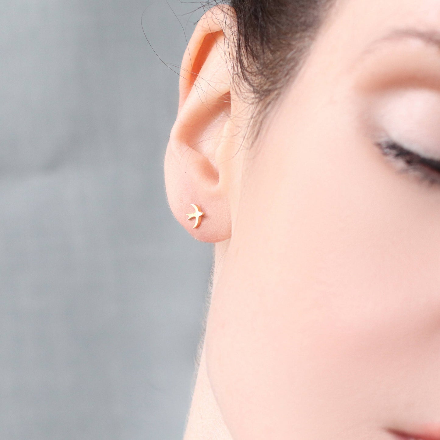 Gold Swallow Bird Stud Earrings