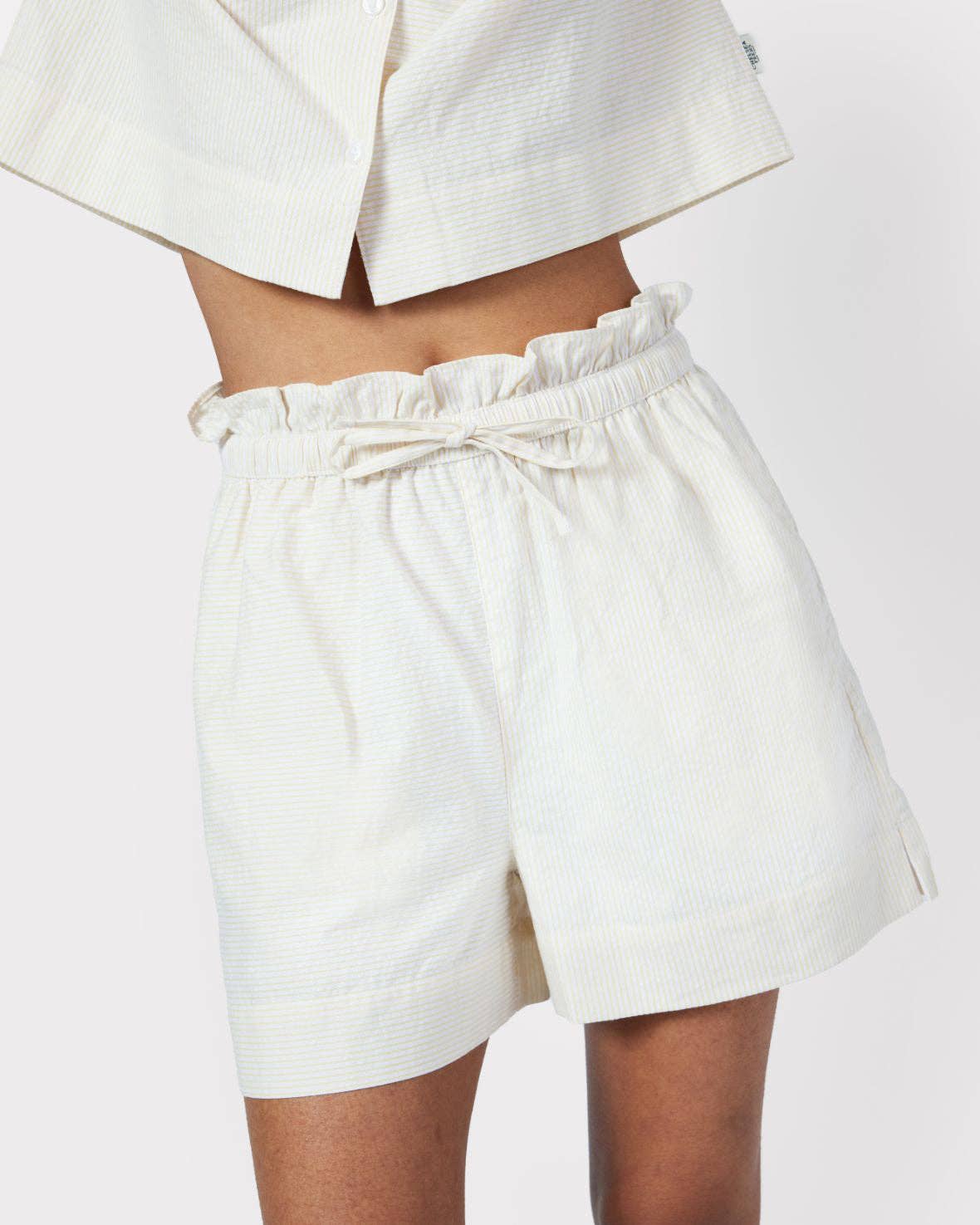 Chelsea Peers - Poplin Micro Stripe Short Pyjama Set - Yellow & White