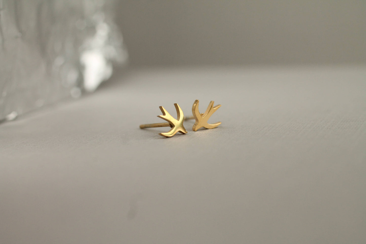 Gold Swallow Bird Stud Earrings