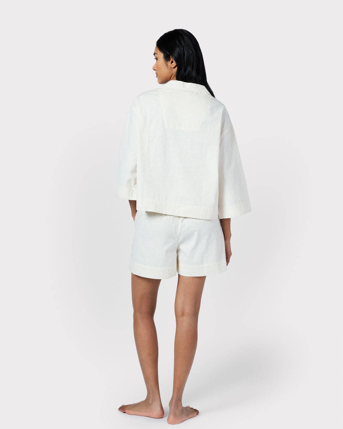Chelsea Peers - Poplin Micro Stripe Short Pyjama Set - Yellow & White