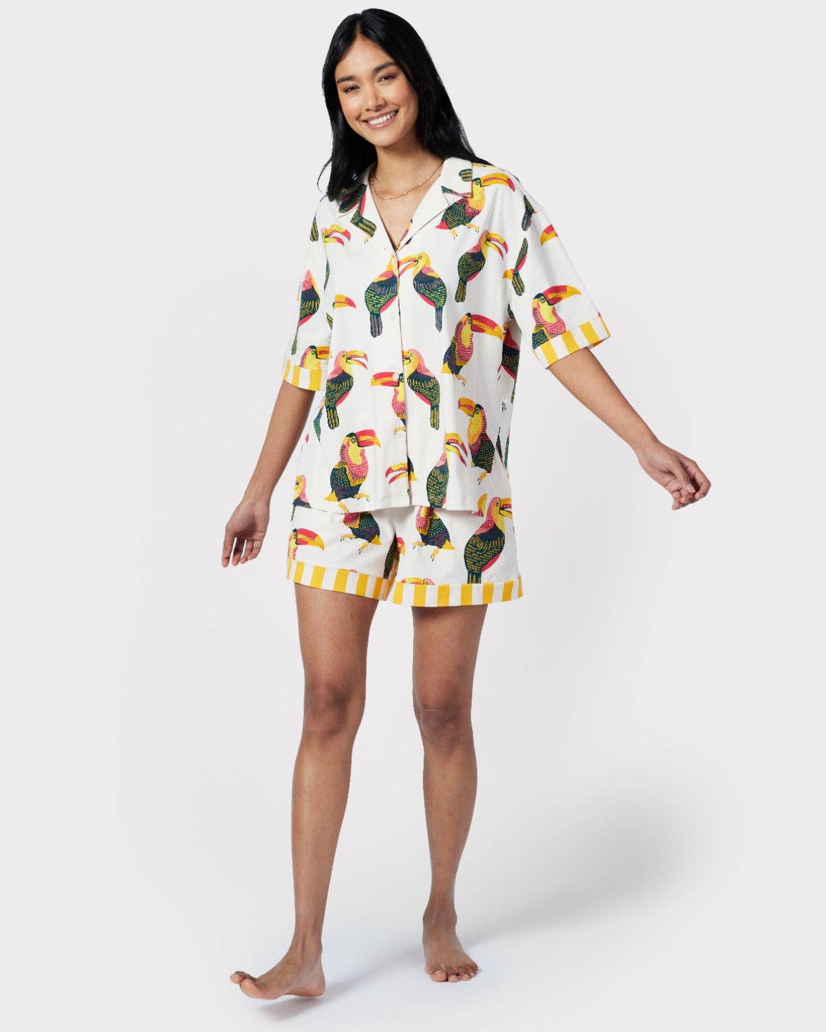 Chelsea Peers - Organic Cotton Toucan Print Button Up Short Pyjama Set