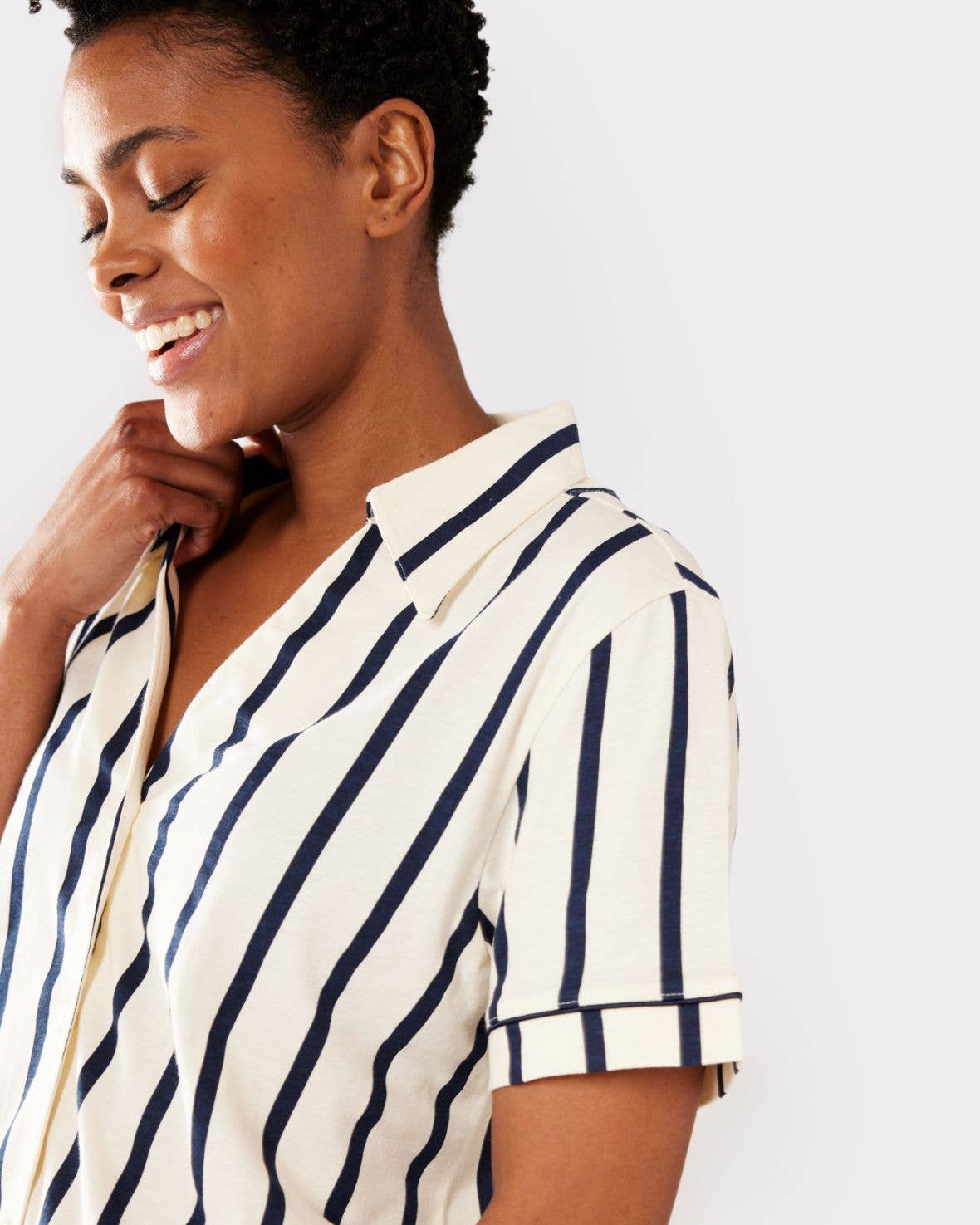 Chelsea Peers - Organic Cotton Navy & Cream Stripe Print