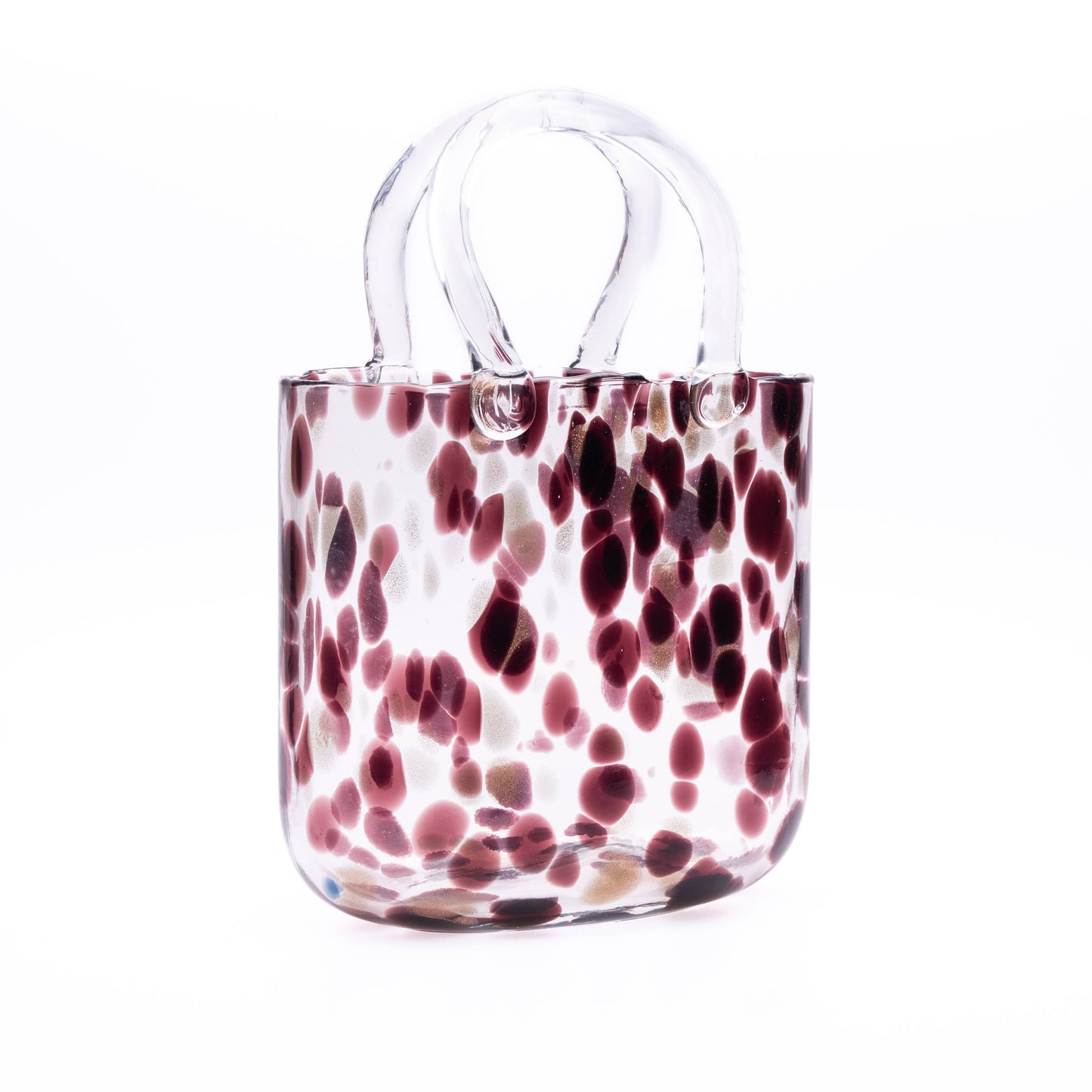 The Glass House Wholesale Interiors Ltd. - Large Ruby and Gold Dust Handbag Vase.