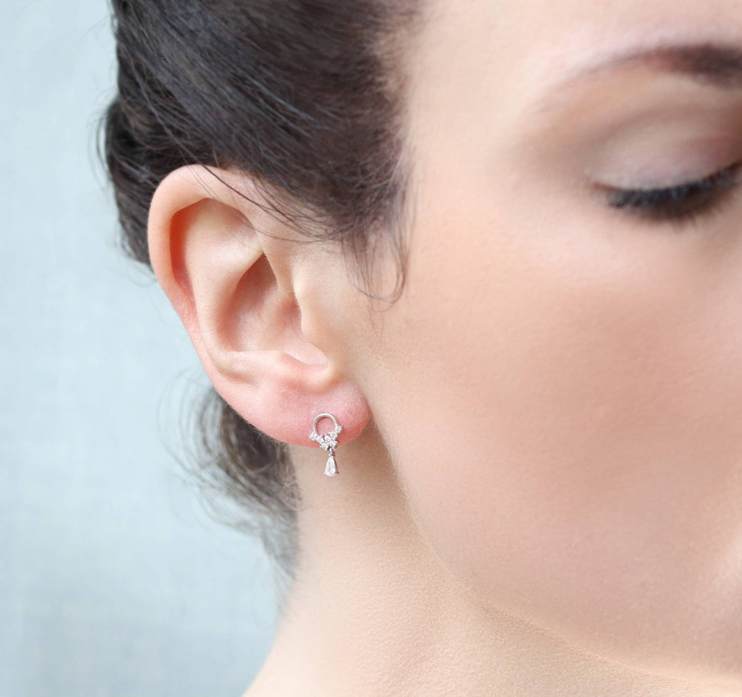 Silk Purse, Sow's Ear - Sterling Silver Crystal Droplet Mini Hoop Stud Earrings