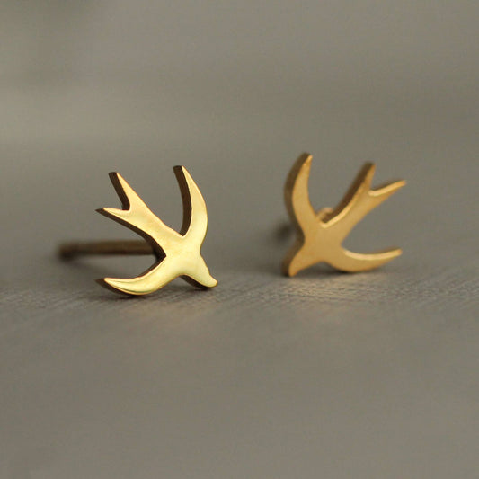 Gold Swallow Bird Stud Earrings