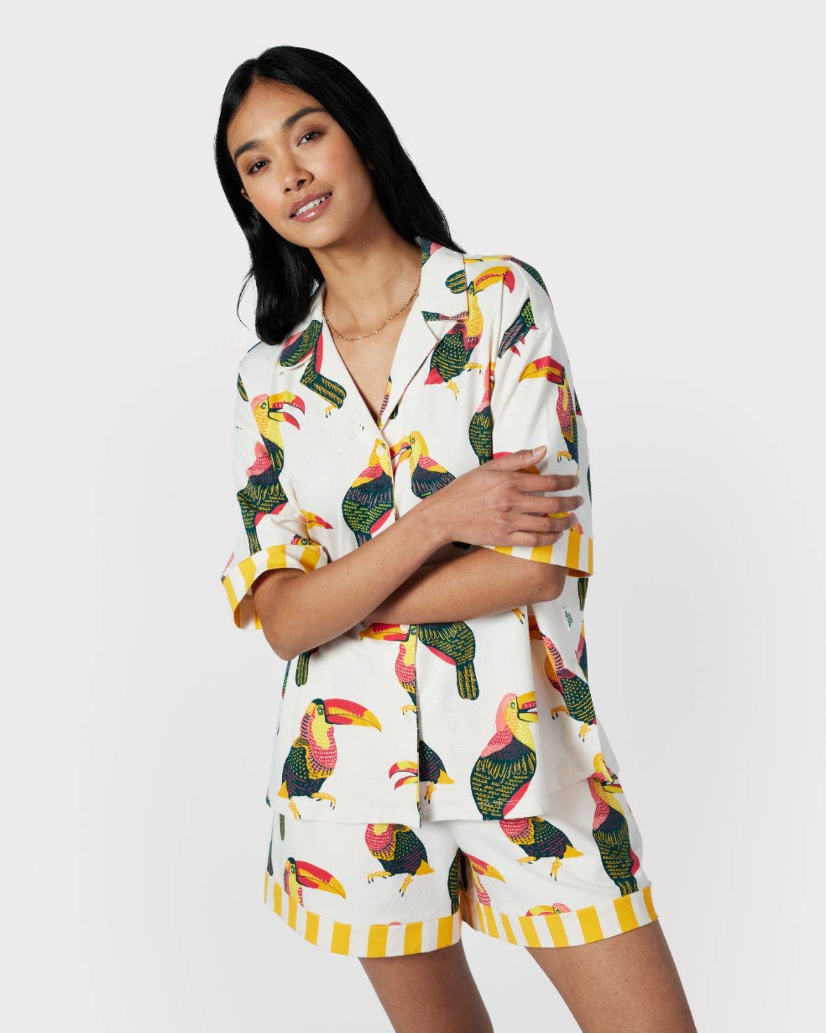 Chelsea Peers - Organic Cotton Toucan Print Button Up Short Pyjama Set