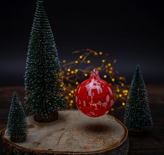 A Hand Blown Glass Bauble (with ribbon) Red & White ,Pink & White or Leopard