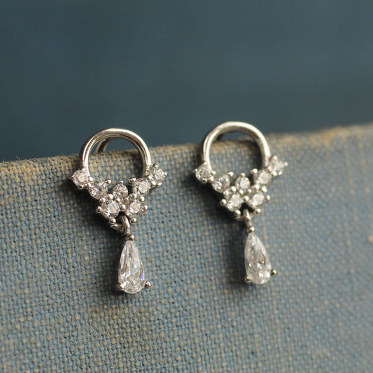 Silk Purse, Sow's Ear - Sterling Silver Crystal Droplet Mini Hoop Stud Earrings